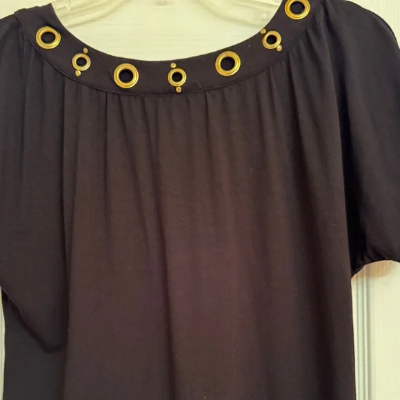 INC brand Black Short Sleeve Top with Gold Eyelet V-Neckline. Size Small - Picture 8 of 12